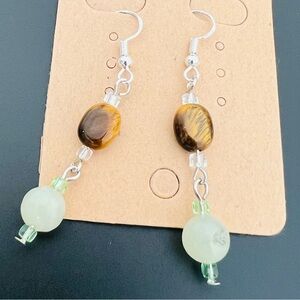 Tigers eye Silver .925 and Jade green Dangle Earrings
